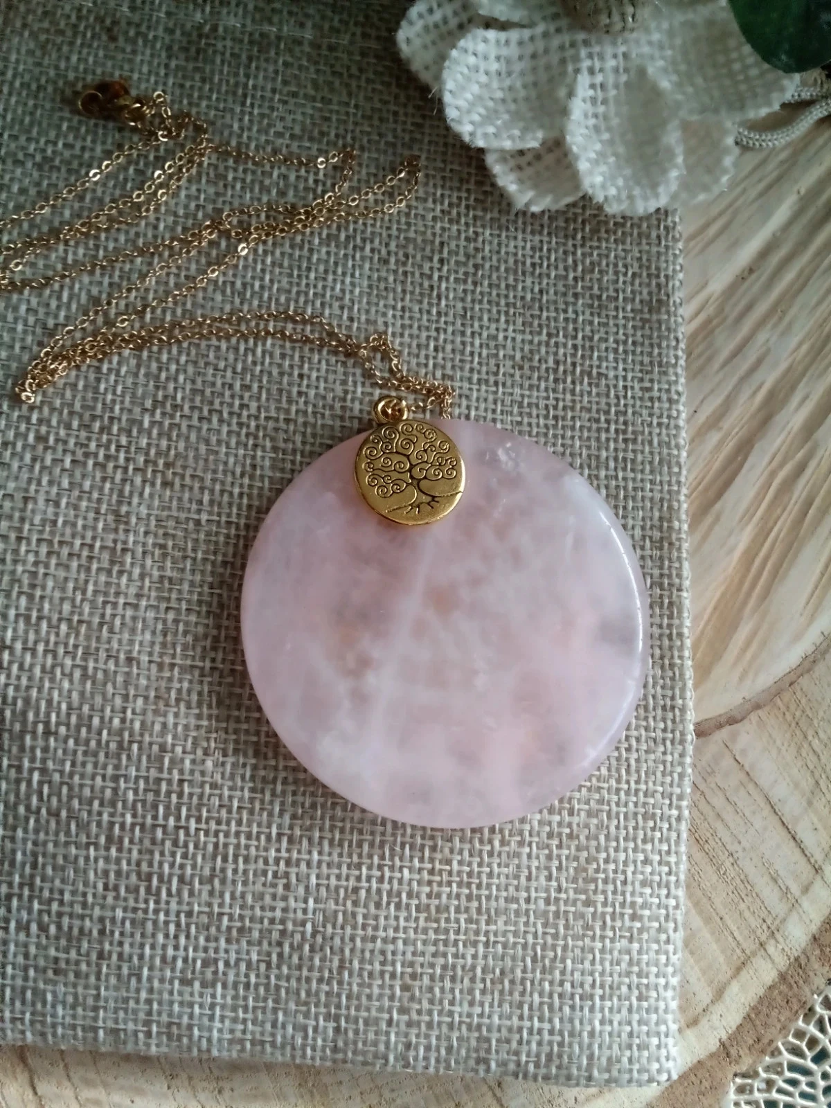 Bohemien maan liefde en zachtheid ketting met natuurlijke roze kwarts steen – photo 2